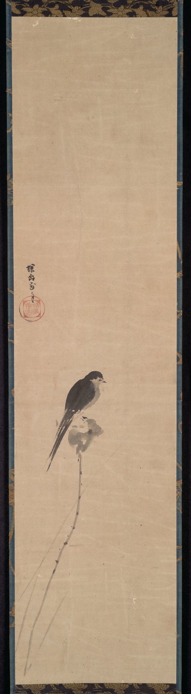 ハスのつぼみにとまる鳥、1600 年代。 作： Kanō Tan’yū