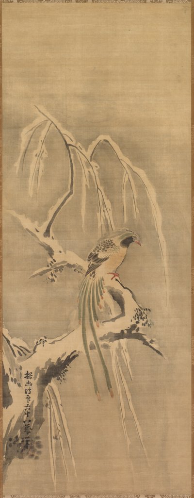 雪を積んだ枝の中国の鳥、17世紀。 作： Kanō Tan’yū