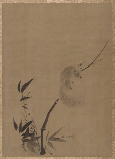 竹のリス、カリフォルニア州。 1650年。 作： Kanō Tan’yū