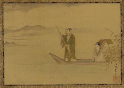 ボートに乗った中国人男性と女性 作： Kano Yasunobu