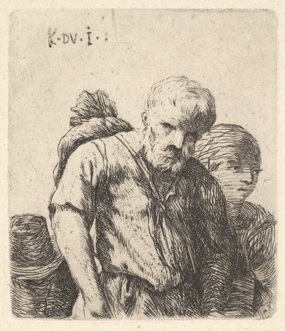 ひげを生やした男性は、右肩甲骨、側腹、... 1641-78。 作： Karel Du Jardin