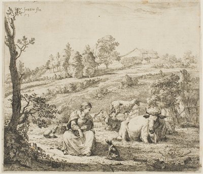 犬に話しかける羊飼いの女 作： Karel Dujardin