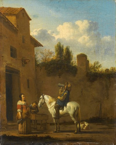 ドリンクを飲んだ騎馬トランペッター、1650-60 作： Karel Dujardin