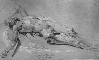 横になっている男性モデル 作： Karel van III Mander