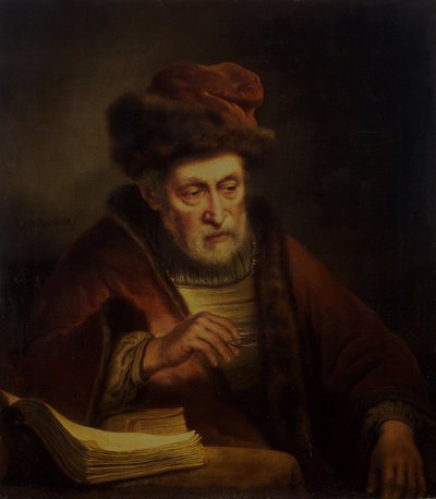 眼鏡のペアを保持している老人 作： Karel van der Pluym