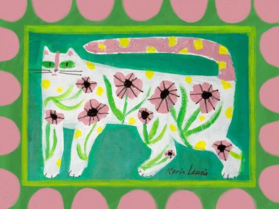 遊び心あふれる花の猫 作： Karin Lauria