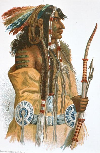 マンダン・インディアン 1833-34年頃（カラーリトグラフ） 作： Karl (after) Bodmer