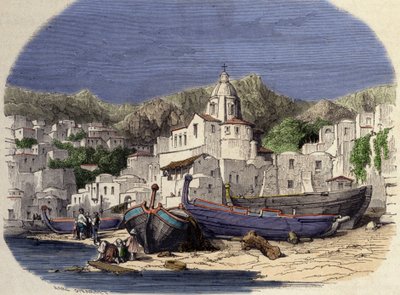 ジラルデが描いた19世紀末のイタリア・ポジターノの風景。 作： Karl (after) Girardet