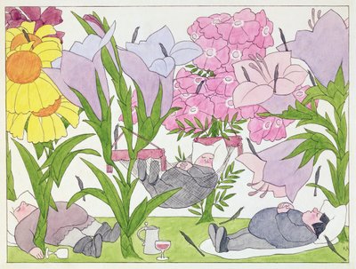 ハンス・ザックス（1494-1576）の「Schlaraffenland」の挿絵（紙にペン＆インク、水彩画） 作： Karl Arnold