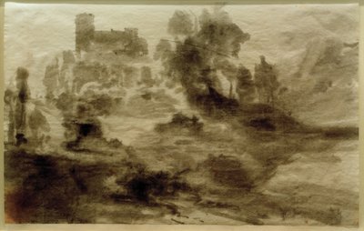 城（または教会）のある風景 作： Carl Blechen