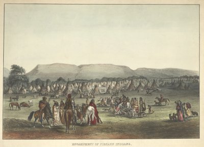 ピエカンインディアンの野営地、パブ。 1842 作： Karl Bodmer