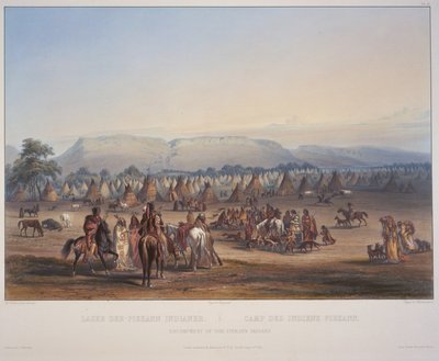 1839年に出版されたBeyer und Hurlimanによって彫刻されたPiekann Indiansの野営地（アクアチント） 作： Karl Bodmer