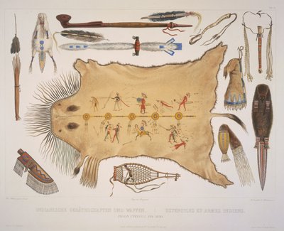 A. Zschokke und J. Hurlimanによって彫刻されたインドの道具と腕、1840年に公開（アクアチント） 作： Karl Bodmer