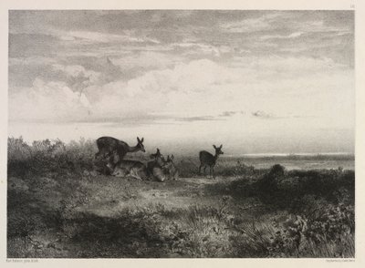 鹿のいる風景、c。 1840。 作： Karl Bodmer