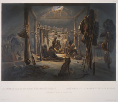 マンダンチーフの小屋の内部 作： Karl Bodmer