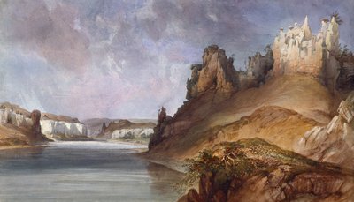 アッパー ミズーリの石造りの壁の眺め 作： Karl Bodmer