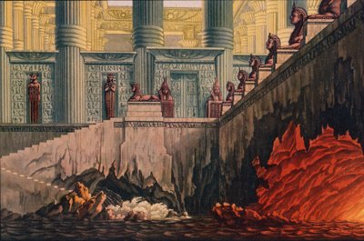 Mozarts opera Die Zauberflote The Magic Flute、1816年の生産のためのデザイン 作： Karl Friedrich Schinkel