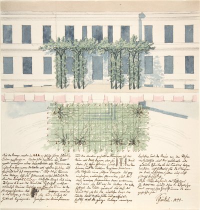 建物のファサードの立面図と平面図、1840 年。 作： Karl Friedrich Schinkel