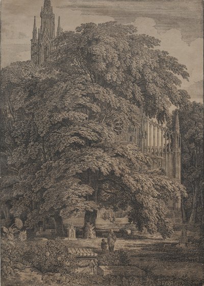 オークスに囲まれたゴシック様式の教会 作： Karl Friedrich Schinkel