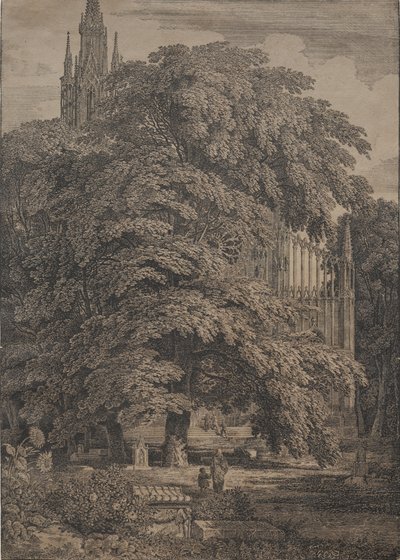 オークスに囲まれたゴシック様式の教会、1810 年。 作： Karl Friedrich Schinkel