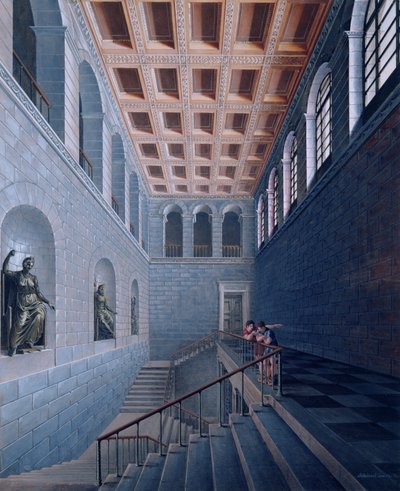 階段の内部ビュー、ケストリッツの城のデザイン、1802-03（ペンとインク、紙にbc） 作： Karl Friedrich Schinkel