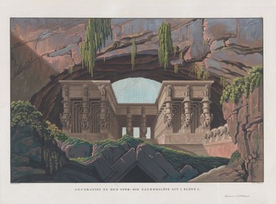 ヴォルフガング・アマデウス・モーツァルトによるオペラ「魔笛」の舞台デザイン、1847-1849年。 作： Karl Friedrich Schinkel