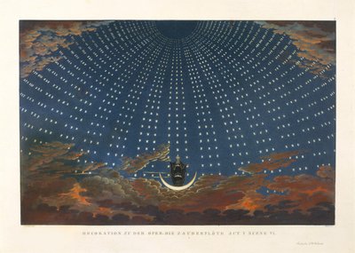 ヴォルフガング・アマデウス・モーツァルトによるオペラ「魔笛」の舞台デザイン、1847-1849年。 作： Karl Friedrich Schinkel