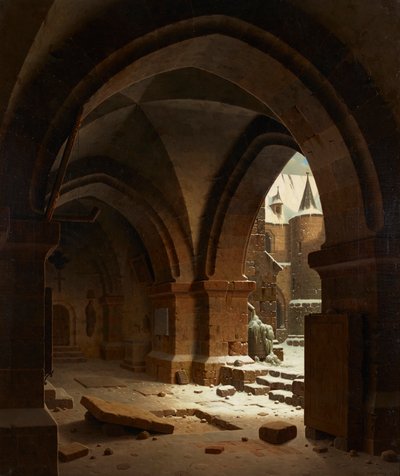 冬の修道院の中庭の眺め 作： Carl Georg Adolph Hasenpflug