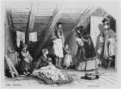 貧しい人々を訪ねる、「ルマガシンピトレスク」、パリ、1844年 作： Karl Girardet