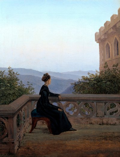 "Portrait de femme sur une terrasse" カール・グスタフ・カルス（1789-1869）の絵画 油彩・キャンバス 1824 Dim 42x32 cm ドレスデ州立美術館 作： Karl Gustav Carus