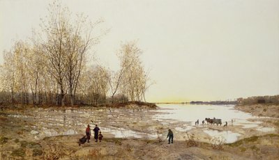 氾濫した樹木が茂った風景、c.1875-80（キャンバスに油彩） 作： Karl Heffner