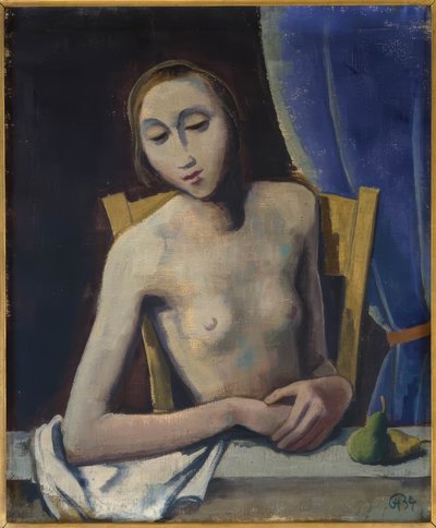 カーテンの前に立つ少女 作： 