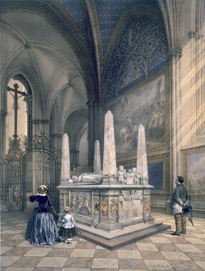 ウプサラ大聖堂のグスタフ1世の墓「Drawings by Nature Sweden Interiors and Exteriors」より、c.1853-64を出版 作： Karl Johann Billmark