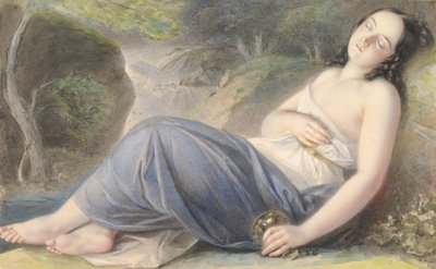 風景の中で眠るプシュケ、1837年。 作： Karl Joseph Aloys Agricola