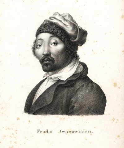 Feodor Jwanowitsch, Kalmyk nomad kidnapped by the Russians who later became a painter and copperplate engraver. Lithograph by Karl Joseph Brodtmann from Heinrich Rudolf Schinz