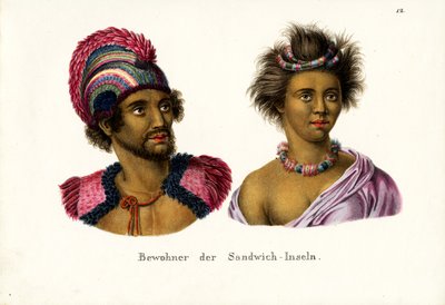 ハワイの人々、1824年 作： Karl Joseph Brodtmann