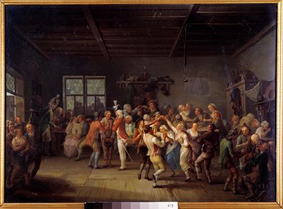 18世紀の宿屋での募集 将校のコートの踊り子。カール・ピッツ（1756-1795）による絵画 作： Karl Kaspar Pitz