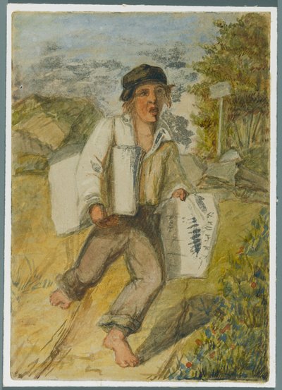 新聞の少年、1864年（黒人メディアを引きずりながらトイレ） 作： Karl L.H. Mueller