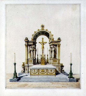 ネオクラシカルな高祭壇のデザイン（紙にペンとインク、水彩画） 作： Karl Ludwig Wilhelm Zanth