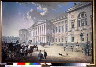サンクトペテルブルクの旧ミシェル宮殿 (サンクトペテルブルクの旧ミシェル宮殿)。 Karl Petrovich Beggrov (1799-1875) による絵画。 紙にガッシュ 作： Karl Pavlovich Beggrov