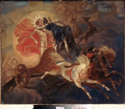Eclipse de soleil, le salut de Diane a Apollon (日食、ダイアナのアポロへの別れ) - Karl Pavlovich Briullov (Brioullov) (1799-1852) による絵画、キャンバスに油彩 作： Karl Pavlovich Bryullov