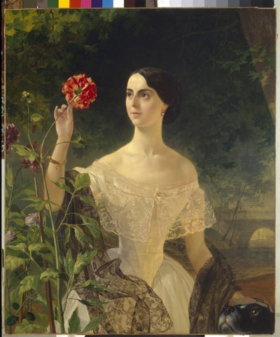 ソフィア ボブリンスカヤ伯爵夫人、旧姓サモイロワ (1797-1866) の肖像画。 Karl Pavlovich Briullov（Bryullov）（1799-1866）による絵画、キャンバスに油彩 作： Karl Pavlovich Bryullov