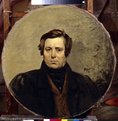 作家ヴァシリー・イワノビッチ・オルロフ (1792-1860) の肖像。 Karl Pavlovich Briullov（Bryullov）（1799-1852）による絵画、キャンバスに油彩 作： Karl Pavlovich Bryullov