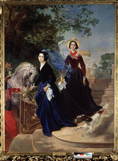 「オルガとアレクサンドラ・シシュマリオフ姉妹の肖像」ロシアの上流社会の若い女性。 Karl Briullov (Bryullov) (1799-1852) による絵画 1839 国立ロシア美術館 サンクトペテルブルク 作： Karl Pavlovich Bryullov