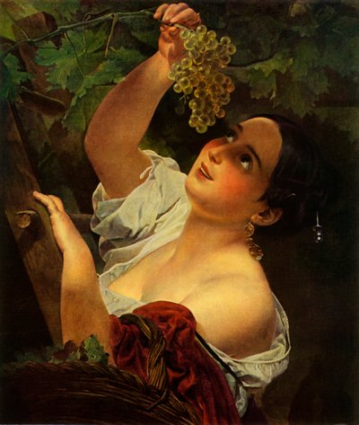 イタリアの正午、ブドウを選ぶイタリアの女の子 作： Karl Pavlovich Bryullov