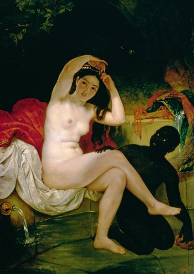 Virsavia、または黒人奴隷と一緒に入浴する人 (キャンバスに油彩) 作： Karl Pavlovich Bryullov