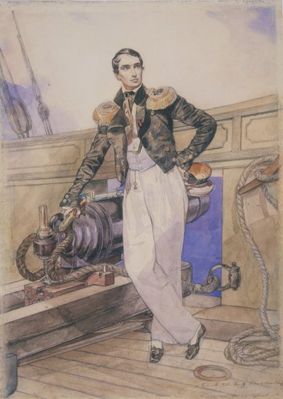 船団テミストクレスに乗ったウラジミール・アレクシエビッチ・コルニーロフ、1835 作： Karl Pavlovich Bryullov