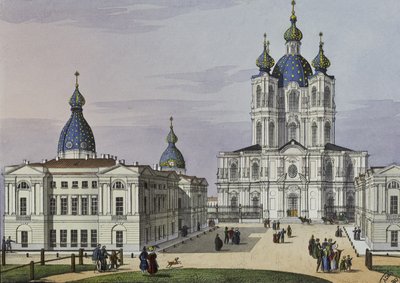 19世紀の前半、サンクトペテルブルクの復活のスモルニー修道院。 作： Karl Petrovich Beggrov
