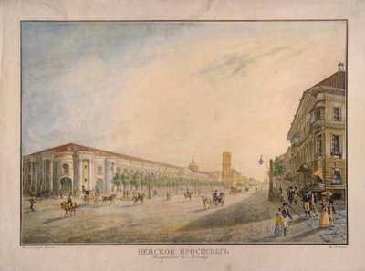 1823年、サンクトペテルブルクのゴスティニードヴォル近くのネフスキー大通りの眺め 作： Karl Petrovich Beggrov