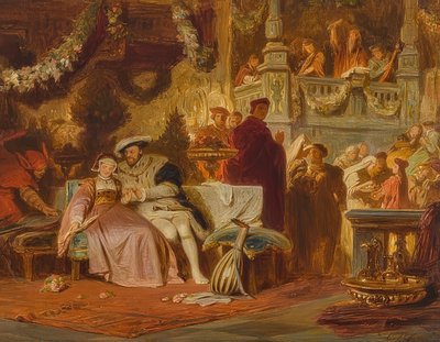 ヘンリー8世はアンナブーリンをウォルジー枢機卿とボールに乗せて歌う 作： Karl Theodor von Piloty